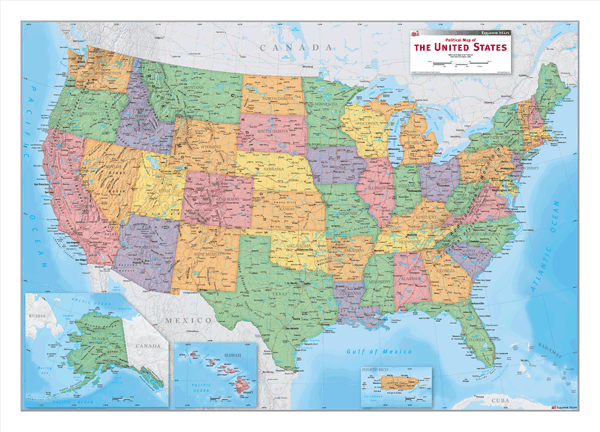 Political Wall Map Of The US