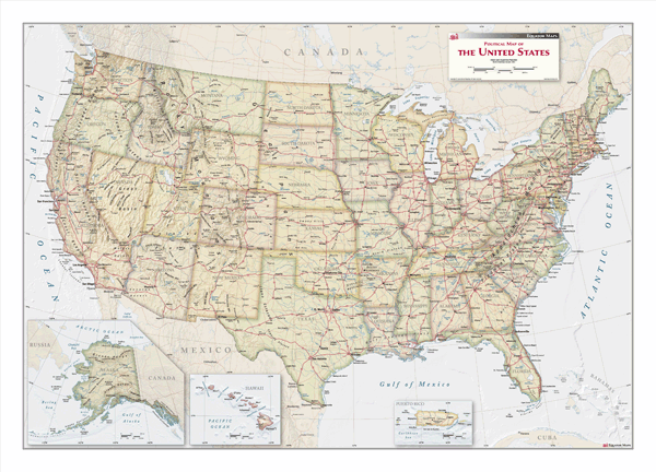 Political Wall Map Of The US With Antique Tones