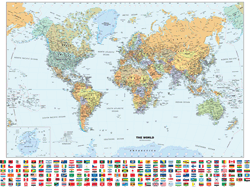 Classic World Wall Map with Flags