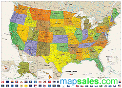Contemporary USA Wall Map with Flags GeoNova