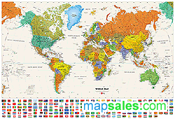 Contemporary World Wall Map with Flags GeoNova