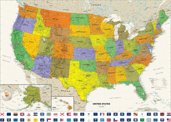 Contemporary USA Wall Map with Flags