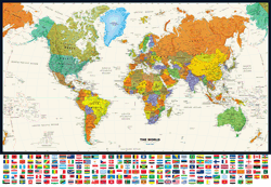 Contemporary World Wall Map with Flags