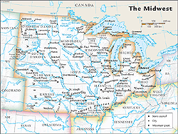 US Midwest Regional Wall Map