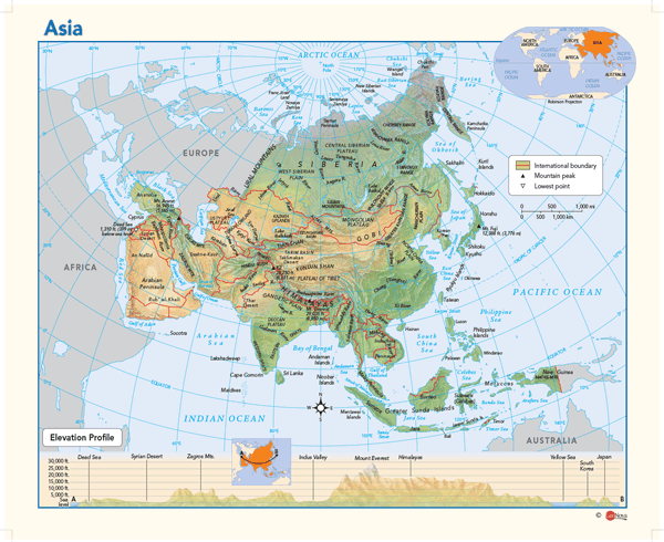 Asia Physical Wall Map