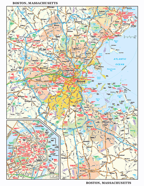 Boston, MA Wall Map