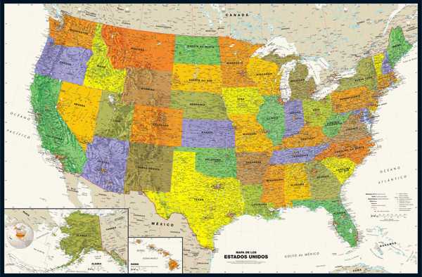 Contemporary USA Wall Map in Spanish