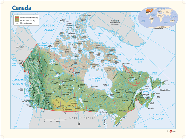 Canada Physical Wall Map