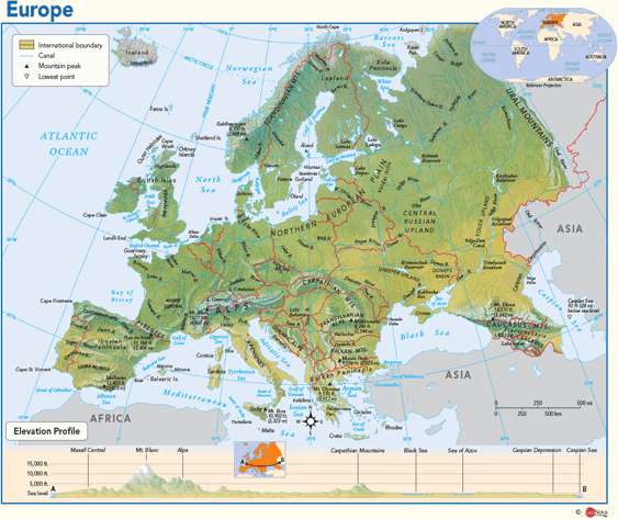 Europe Physical Wall Map