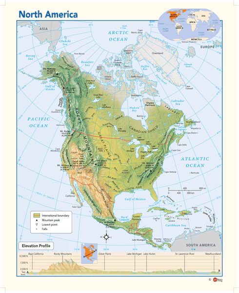 North America Physical Wall Map