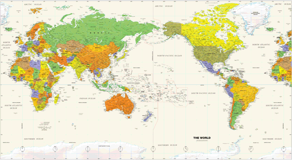 Pacific Centered World Wall Map