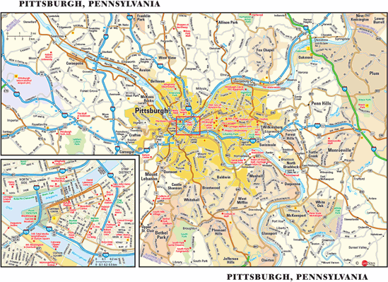 Pittsburgh, PA Wall Map