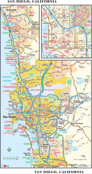 San Diego, CA Wall Map