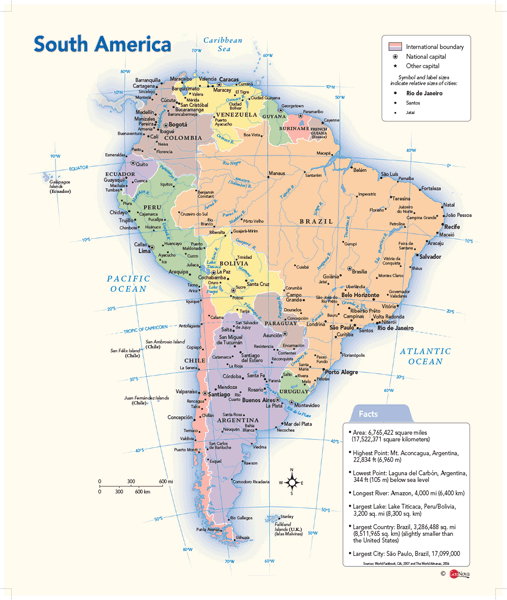 South America Political Wall Map