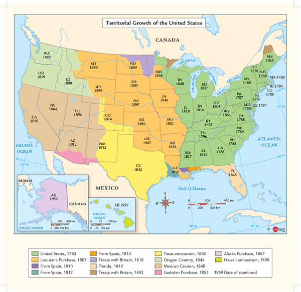 USA Territorial Growth Wall Map