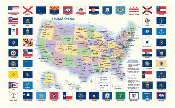 US Flags Wall Map