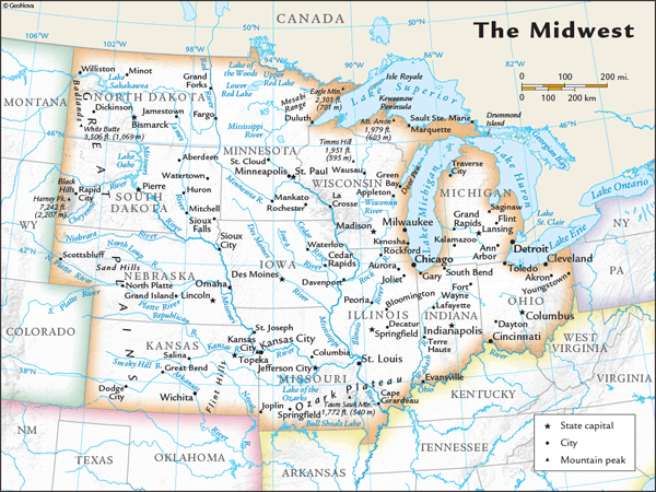 US Midwest Regional Wall Map