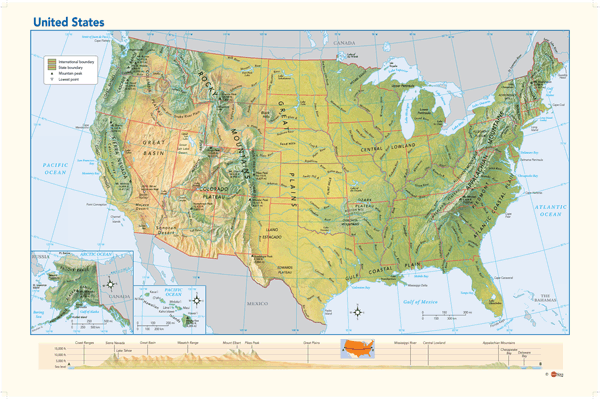 USA Physical Wall Map