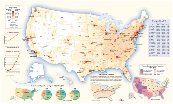 US Population Wall Map