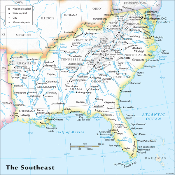 US Southeast Regional Wall Map