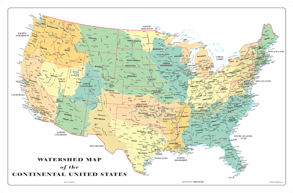 US Watershed Wall Map