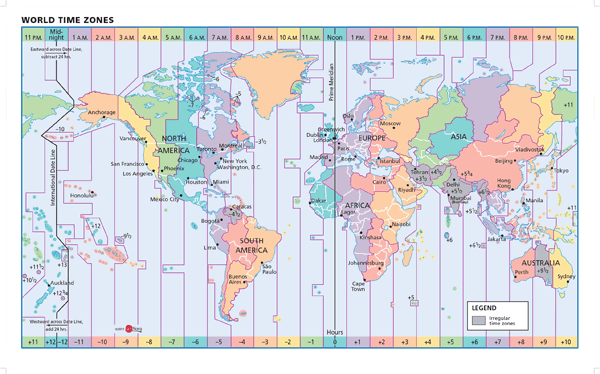 World Time Zone Wall Map