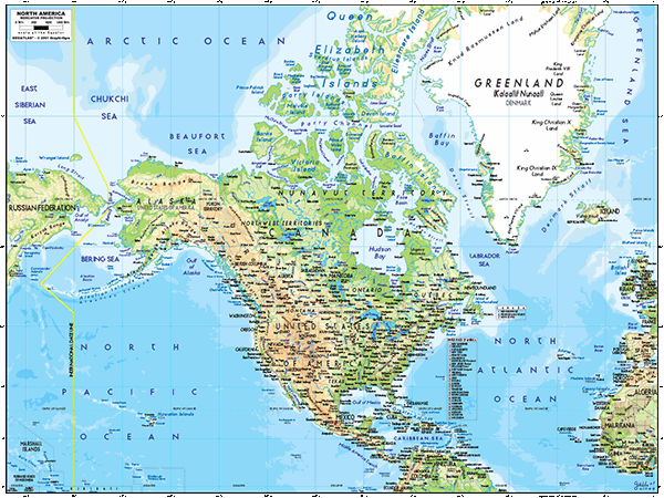 North America Physical Wall Map