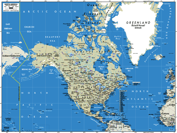 North America Simplified Wall Map