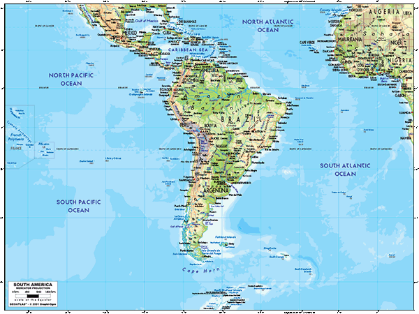 South America Physical Wall Map