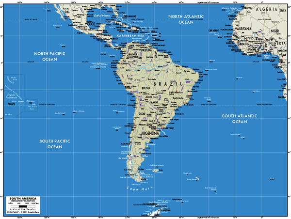 South America Simplified Wall Map