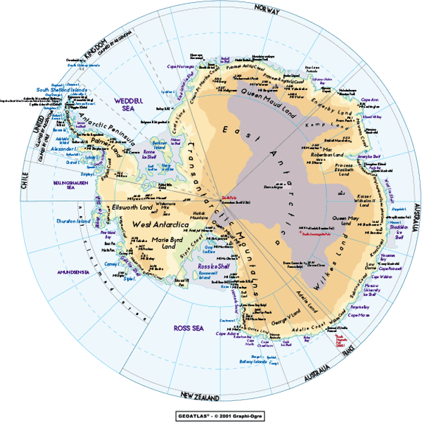 Antarctica Physical Wall Map
