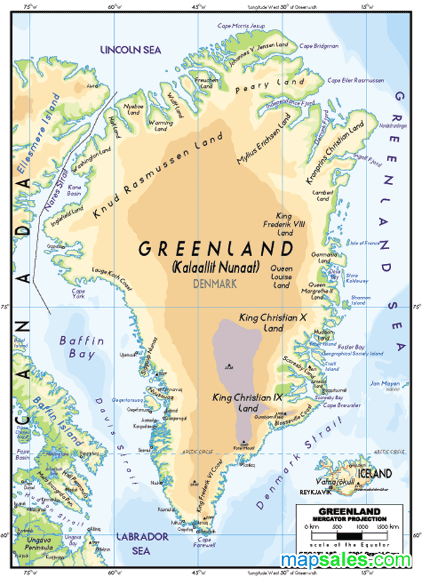 Greenland Physical Wall Map