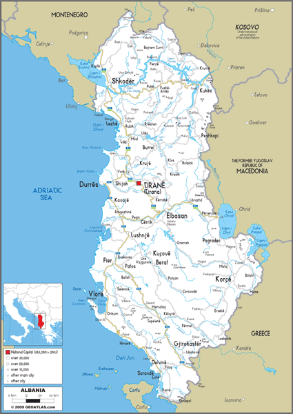 Albania Road Wall Map