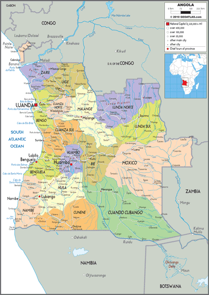 Angola Political Wall Map