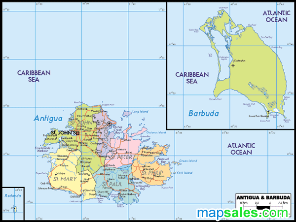 Antigua Barbuda Political Wall Map