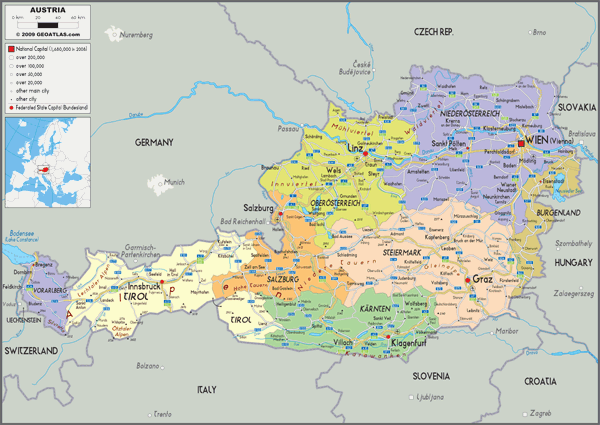 Austria Political Wall Map