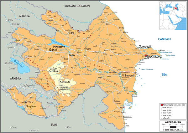 Azerbaijan Political Wall Map