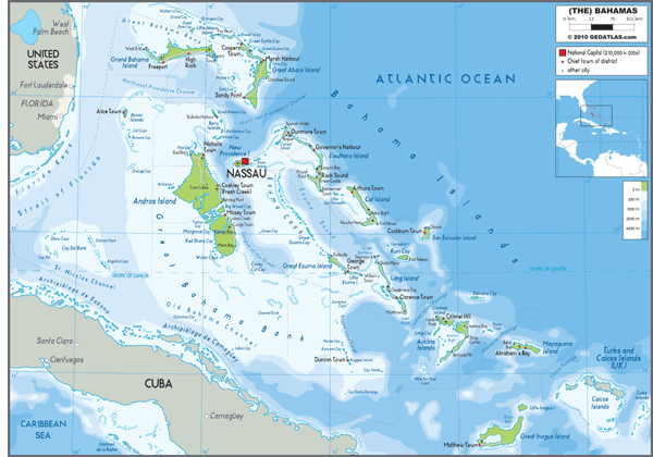 Bahamas Physical Wall Map