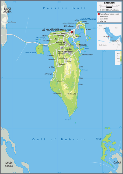 Bahrain Physical Wall Map