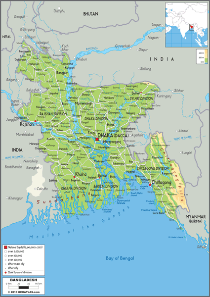 Bangladesh Physical Wall Map