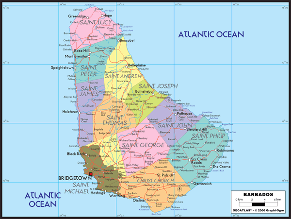 Barbados Political Wall Map