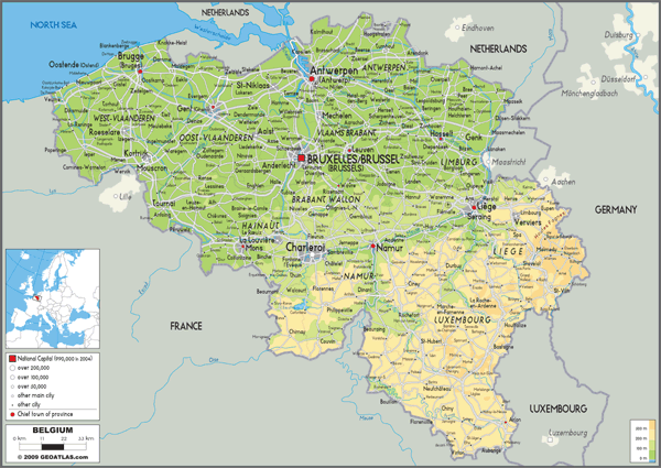 Belgium Physical Wall Map