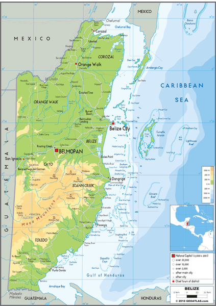 Belize Physical Wall Map