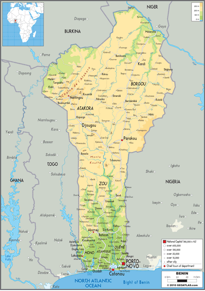 Benin Physical Wall Map