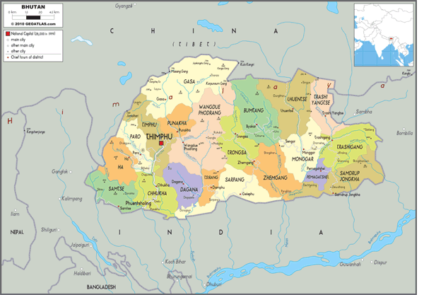 Bhutan Political Wall Map