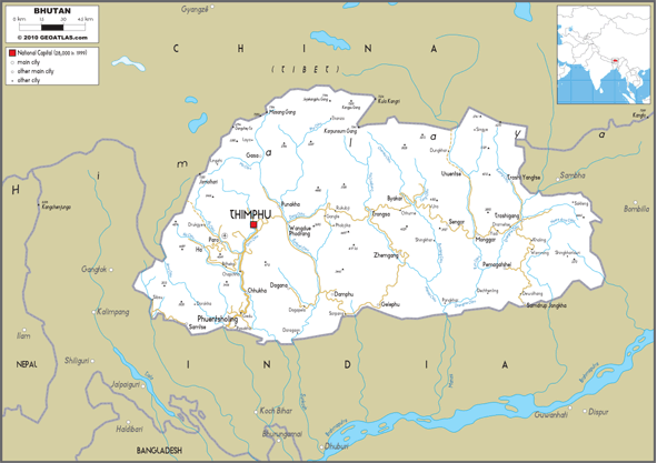 Bhutan Road Wall Map
