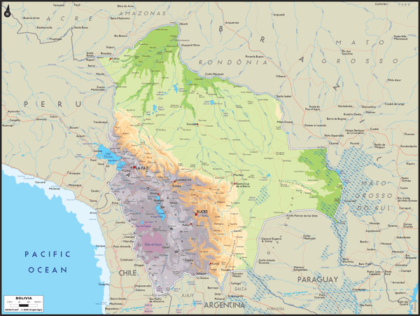 Bolivia Physical Wall Map