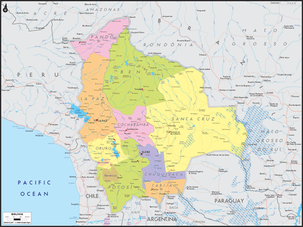 Bolivia Political Wall Map