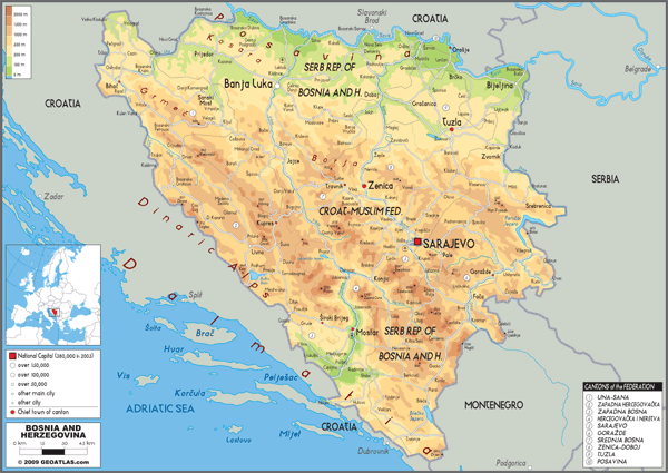 Bosnia Physical Wall Map