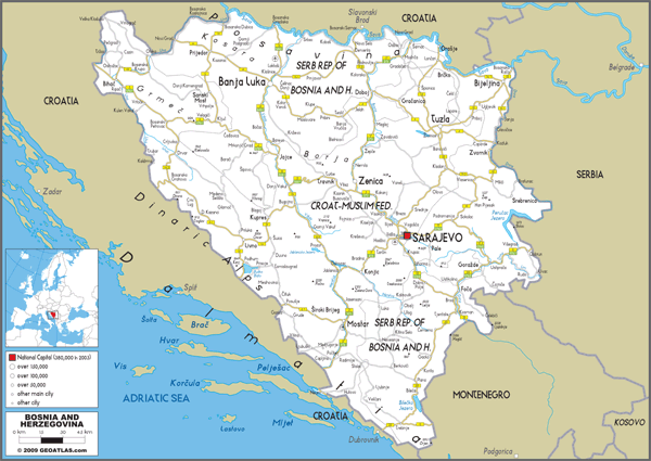 Bosnia Road Wall Map